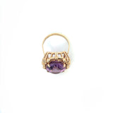 14K Yellow Gold Vintage Oval Amethyst Statement Ring