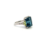 14K White Gold Emerald-Cut Blue Topaz Ring with Peridot & Diamond Accents