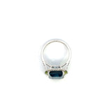 14K White Gold Emerald-Cut Blue Topaz Ring with Peridot & Diamond Accents