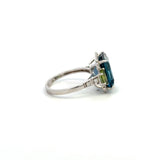 14K White Gold Emerald-Cut Blue Topaz Ring with Peridot & Diamond Accents