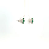 14K White Gold Emerald & Diamond Stud Earrings