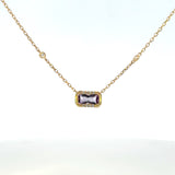 14K Yellow Gold Amethyst & Diamond Halo Necklace