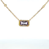 14K Yellow Gold Amethyst & Diamond Halo Necklace