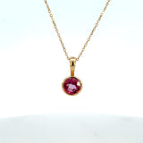 14K Yellow Gold Bezel set Pink Topaz Pendant Necklace