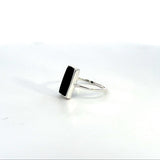 Sterling Silver Rectangular Black Enamel Ring