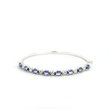 Sterling Silver Alternating Natural Tanzanite & White Quartz Bangle