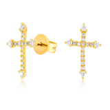 14K Yellow Gold Diamond Cross Earrings