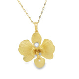 18K Yellow Gold Diamond Orchid Pendant