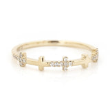 14K Yellow Gold Diamond Cross Band – Stackable Faith Ring