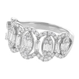 14K White Gold Baguette & Round Diamond Band