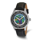 World Time Leather Strap Watch